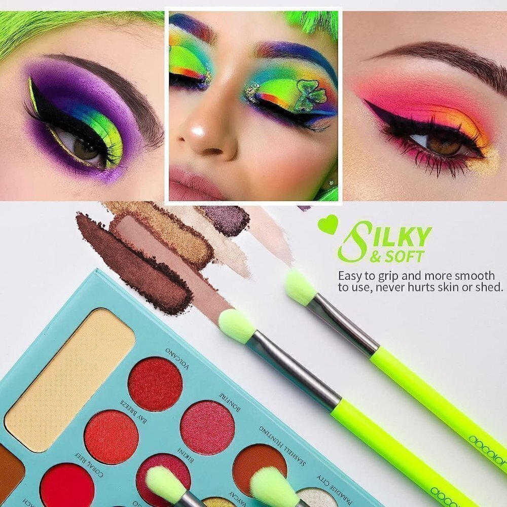 Docolor Eyeshadow Brush Set 15Pcs Green Eye Makeup Synthetic Brushes With  Case - Picture 2 of 12